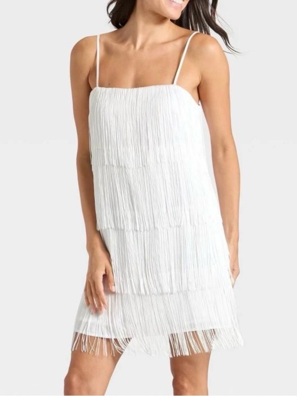 A New Day Women's White Fringe Slip Mini Dress Size XL NWT